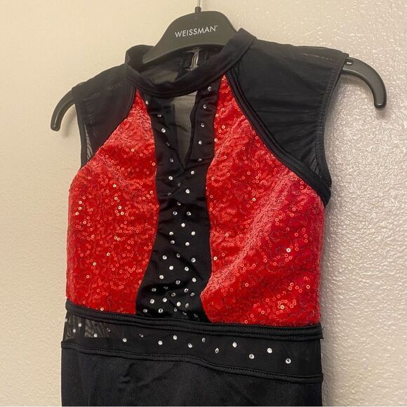 WEISSMAN Dance Costume unitard black red Cold Hearted Snake rhinestone 14693 LC - Picture 2 of 12